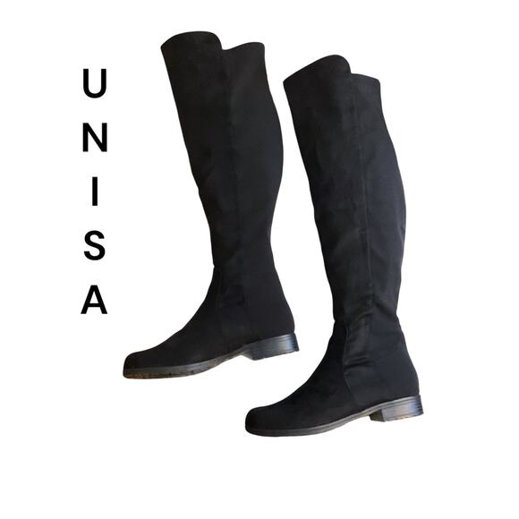 Unisa Boots Women's 7M Black Over The Knee Tall Riding Pull On Fabric Stretch - Picture 1 of 15